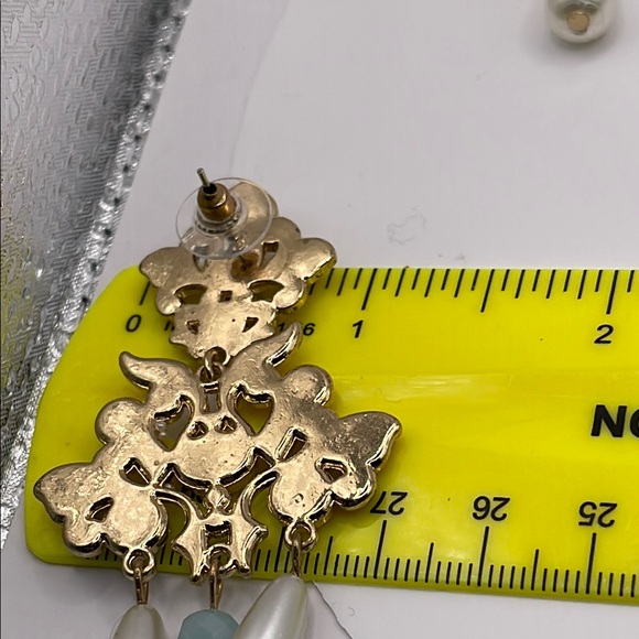 Gold and Cream Chandelier Fairy core giant floral pierced Earrings - Picture 10 of 10